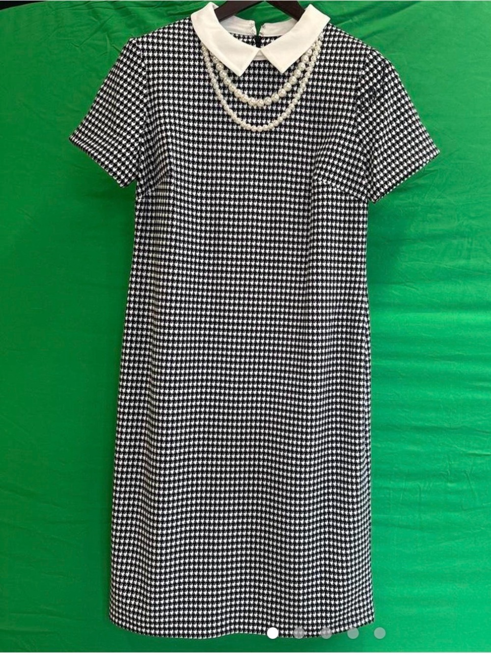 Shelby & Palmer Black and White Houndstooth Dress with White Collar